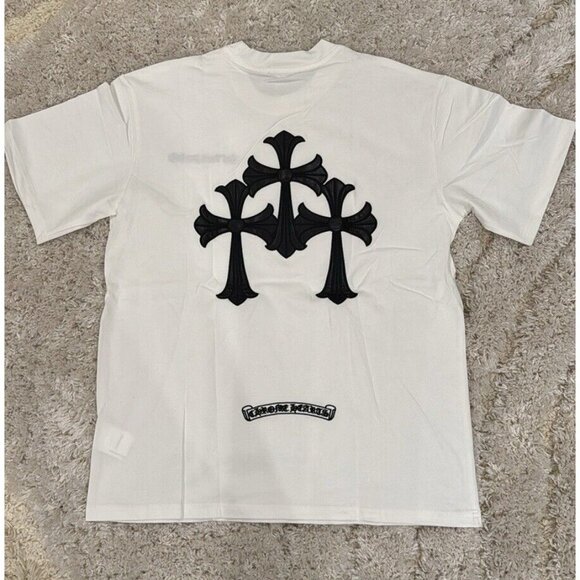 Chrome Hearts Triple Black Cross Back Patches White T-Shirt for Men Size Large - Picture 2 of 2